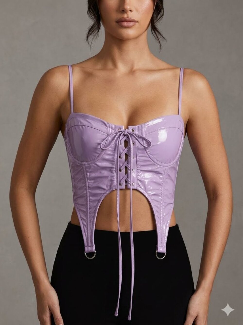 Hot & Delicious Lavender Faux Leather Lace Up Corset Garter Top L